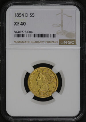 Obverse of this 1854-D Liberty Head $5 NGC XF-40
