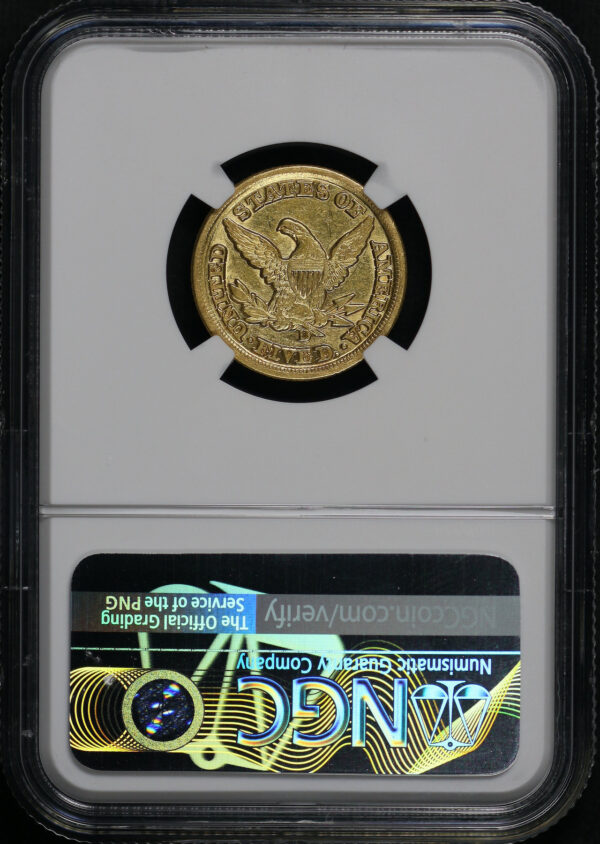 Reverse of this 1854-D Liberty Head $5 Large D NGC AU-53