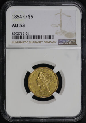 Obverse of this 1854-O Liberty Head $5 NGC AU-53