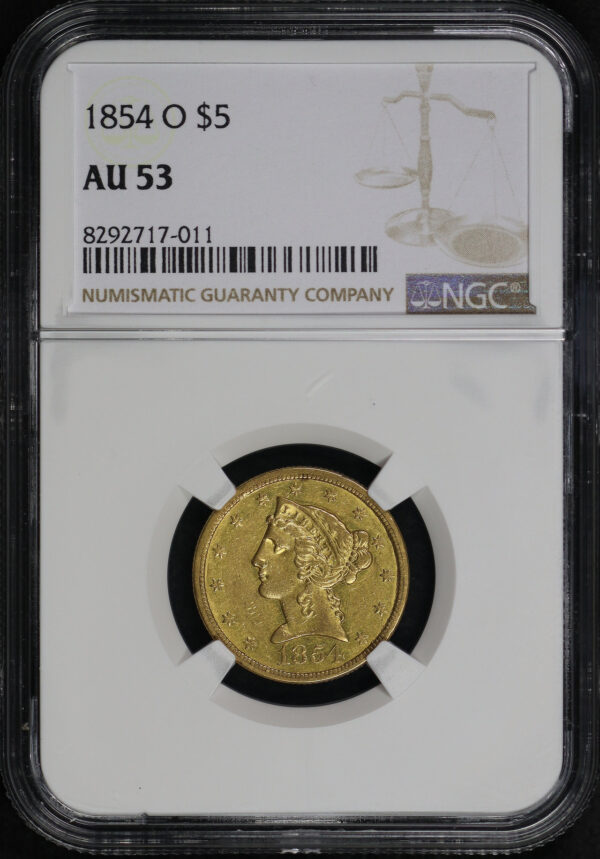Obverse of this 1854-O Liberty Head $5 NGC AU-53