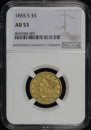 Obverse of this 1855-S Liberty Head $5 NGC AU-53
