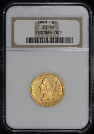 Obverse of this 1859 Liberty Head $5 NGC AU-55