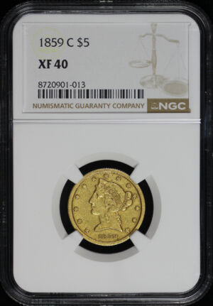 Obverse of this 1859-C Liberty Head $5 NGC XF-40