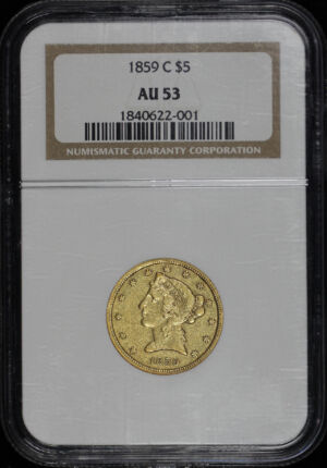 Obverse of this 1859-C Liberty Head $5 NGC AU-53