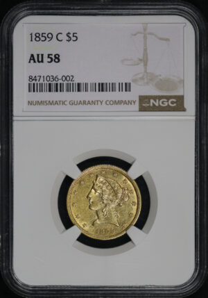 Obverse of this 1859-C Liberty Head $5 NGC AU-58