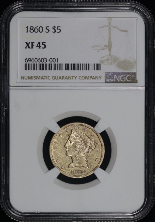 Obverse of this 1860-S Liberty Head $5 NGC XF-45