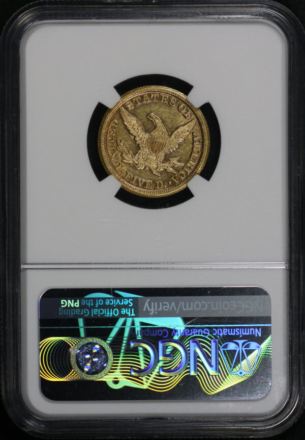 Reverse of this 1854-D Liberty Head $5 Weak D NGC AU-58