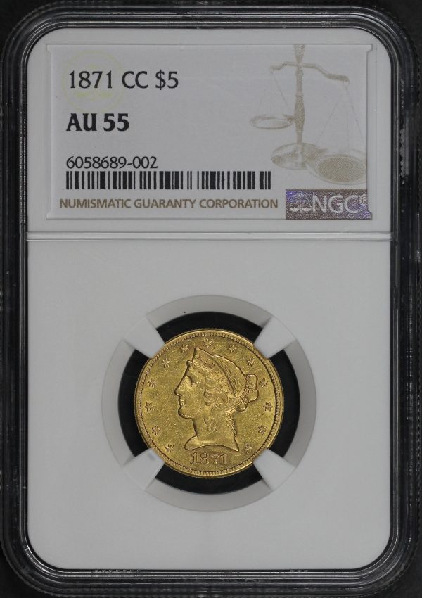 Obverse of this 1871-CC Liberty Head $5 NGC AU-55