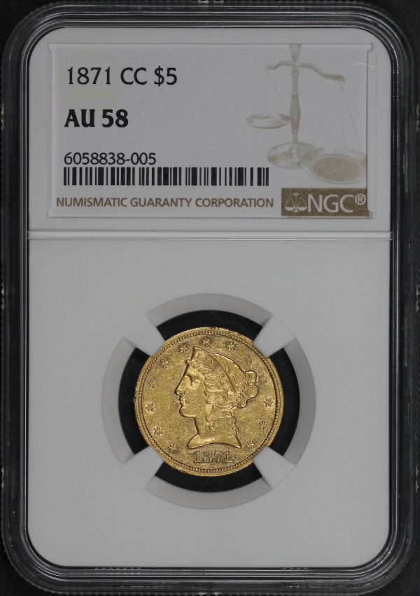 Obverse of this 1871-CC Liberty Head $5 NGC AU-58