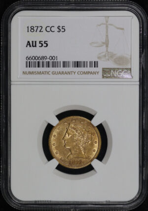 Obverse of this 1872-CC Liberty Head $5 NGC AU-55