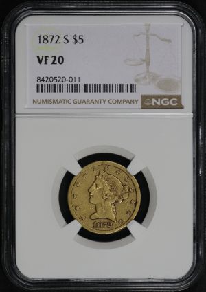 Obverse of this 1872-S Liberty Head $5 NGC VF-20