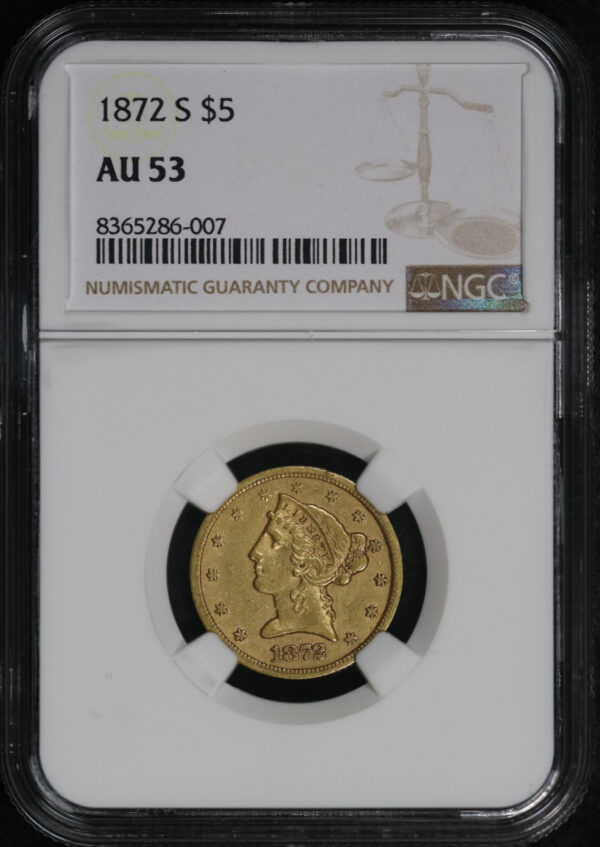 Obverse of this 1872-S Liberty Head $5 NGC AU-53