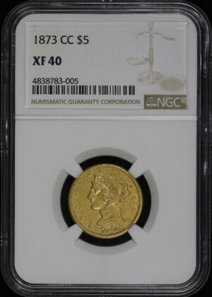 Obverse of this 1873-CC Liberty Head $5 NGC XF-40