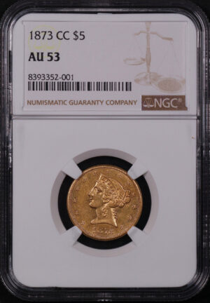 Obverse of this 1873-CC Liberty Head $5 NGC AU-53