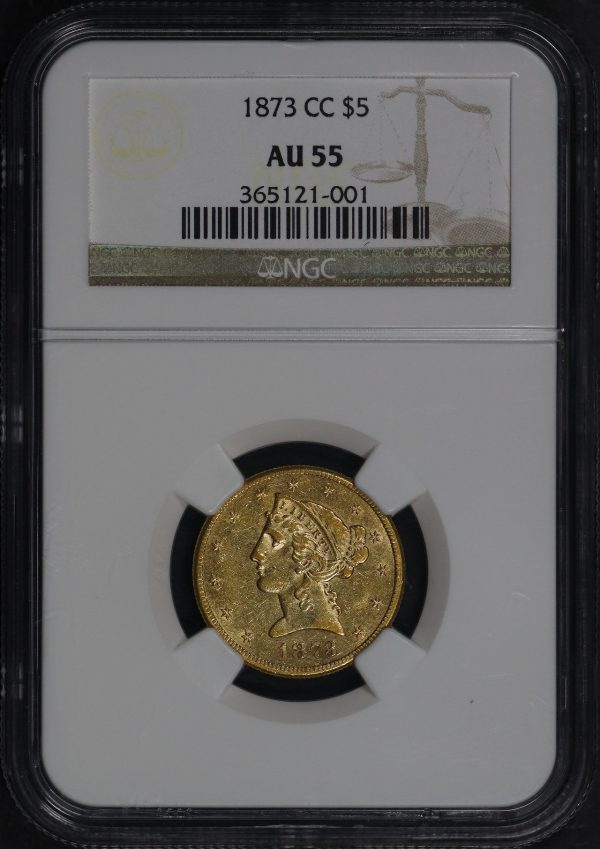 Obverse of this 1873-CC Liberty Head $5 NGC AU-55