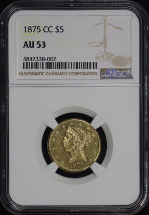 Obverse of this 1875-CC Liberty Head $5 NGC AU-53