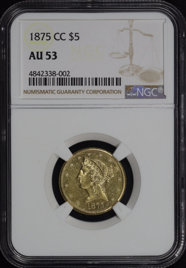 Obverse of this 1875-CC Liberty Head $5 NGC AU-53