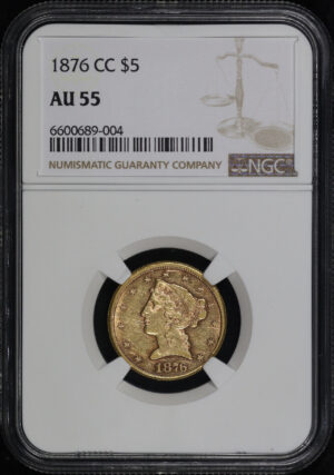 Obverse of this 1876-CC Liberty Head $5 NGC AU-55