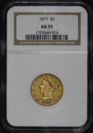 Obverse of this 1877 Liberty Head $5 NGC AU-55