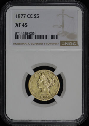Obverse of this 1877-CC Liberty Head $5 NGC XF-45