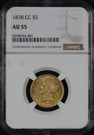 Obverse of this 1878-CC Liberty Head $5 NGC AU-55