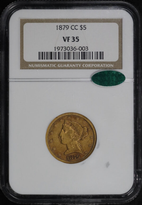 Obverse of this 1879-CC Liberty Head $5 NGC VF-35 CAC