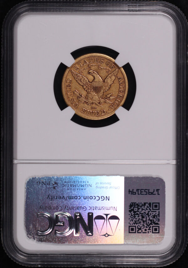 Reverse of this 1879-CC Liberty Head $5 NGC XF-40
