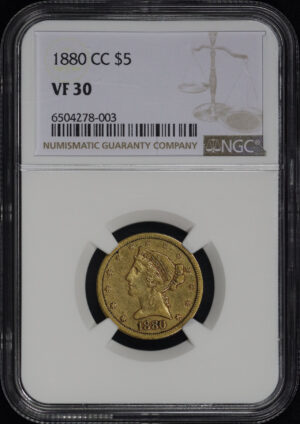 Obverse of this 1880-CC Liberty Head $5 NGC VF-30