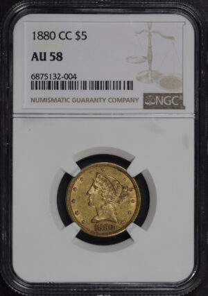 Obverse of this 1880-CC Liberty Head $5 NGC AU-58
