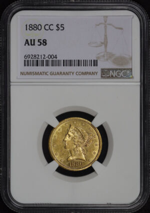 Obverse of this 1880-CC Liberty Head $5 NGC AU-58