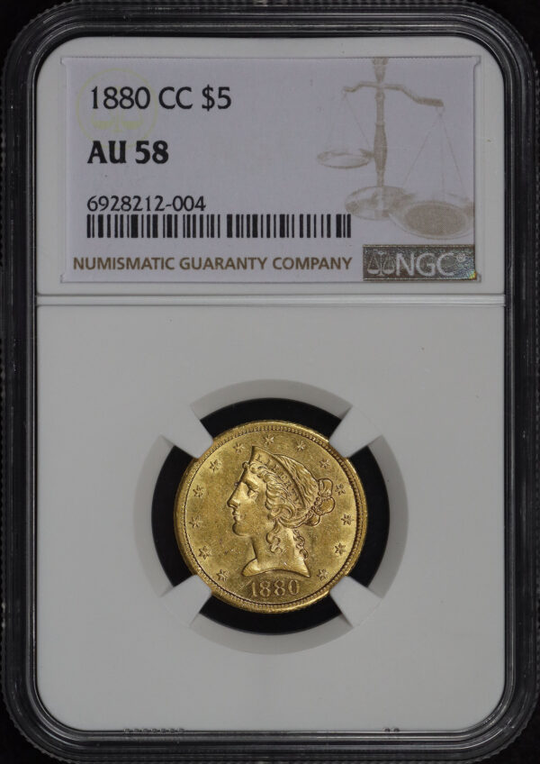 Obverse of this 1880-CC Liberty Head $5 NGC AU-58