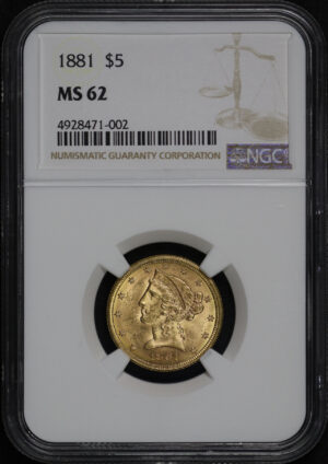 Obverse of this 1881 Liberty Head $5 NGC MS-62