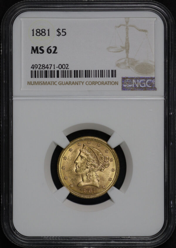Obverse of this 1881 Liberty Head $5 NGC MS-62