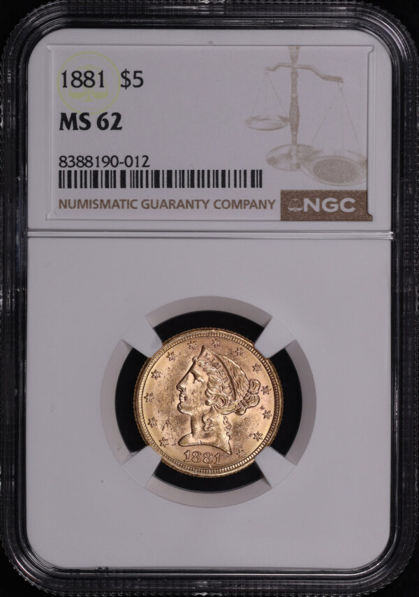 Obverse of this 1881 Liberty Head $5 NGC MS-62