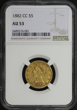 Obverse of this 1882-CC Liberty Head $5 NGC AU-53