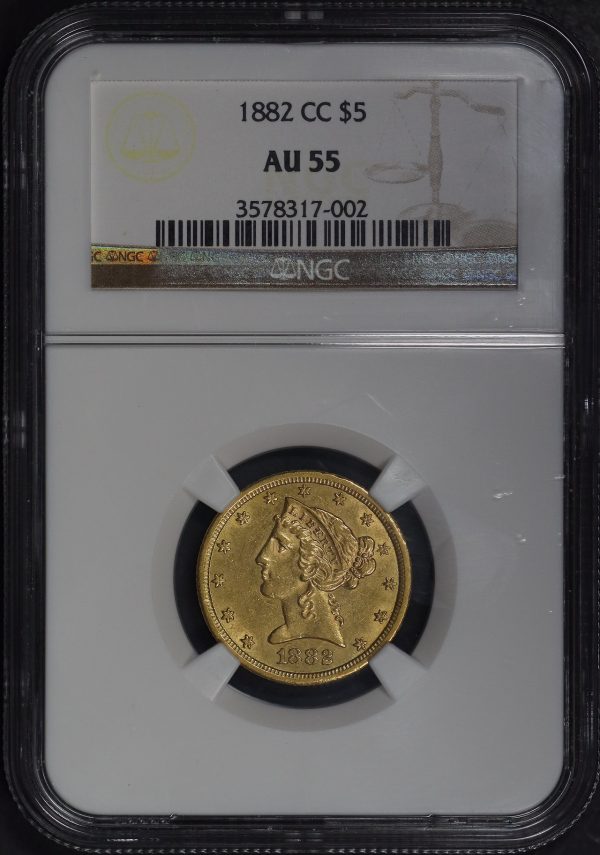 Obverse of this 1882-CC Liberty Head $5 NGC AU-55