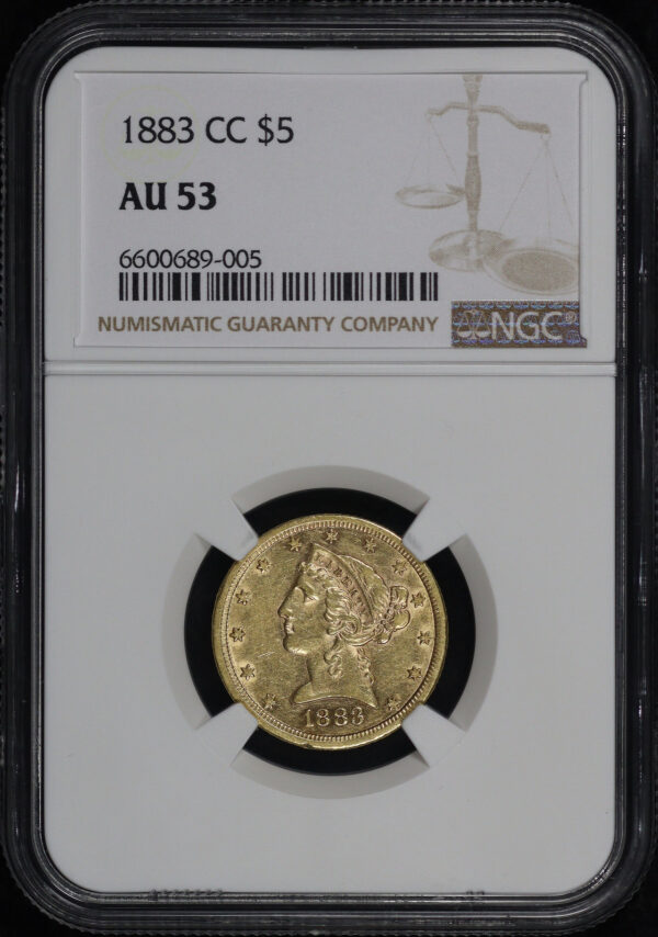 Obverse of this 1883-CC Liberty Head $5 NGC AU-53