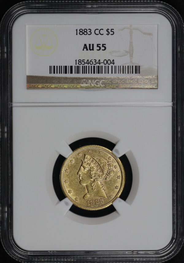 Obverse of this 1883-CC Liberty Head $5 NGC AU-55