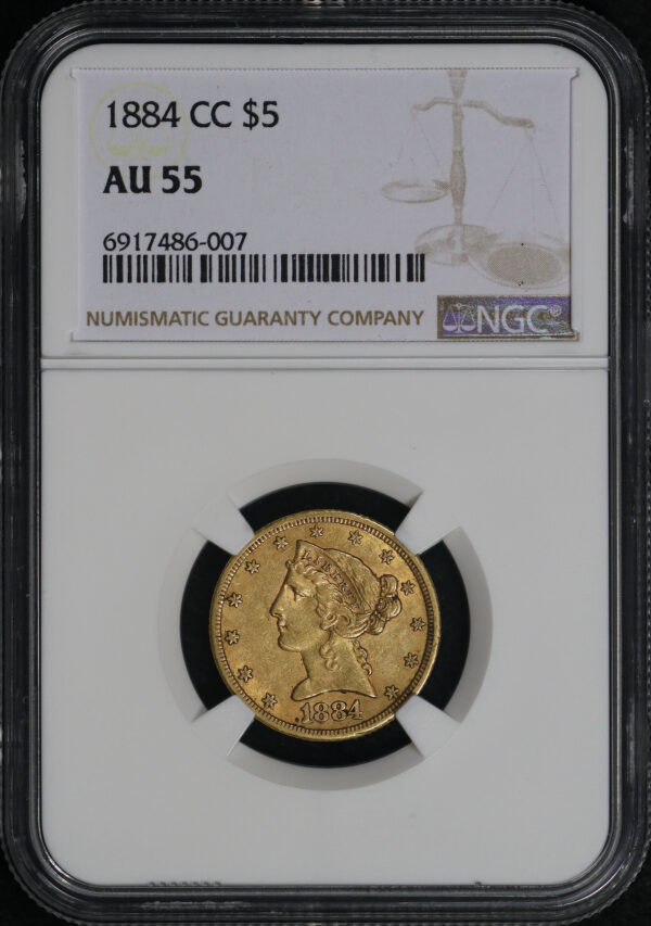 Obverse of this 1884-CC Liberty Head $5 NGC AU-55