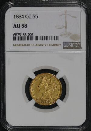 Obverse of this 1884-CC Liberty Head $5 NGC AU-58