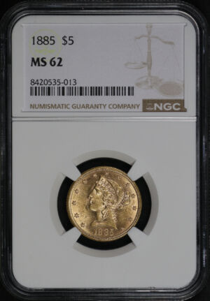 Obverse of this 1885 Liberty Head $5 NGC MS-62