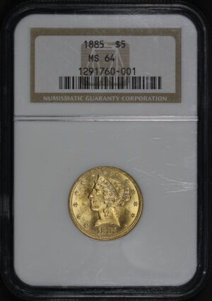 Obverse of this 1885 Liberty Head $5 NGC MS-64