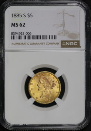 Obverse of this 1885-S Liberty Head $5 NGC MS-62