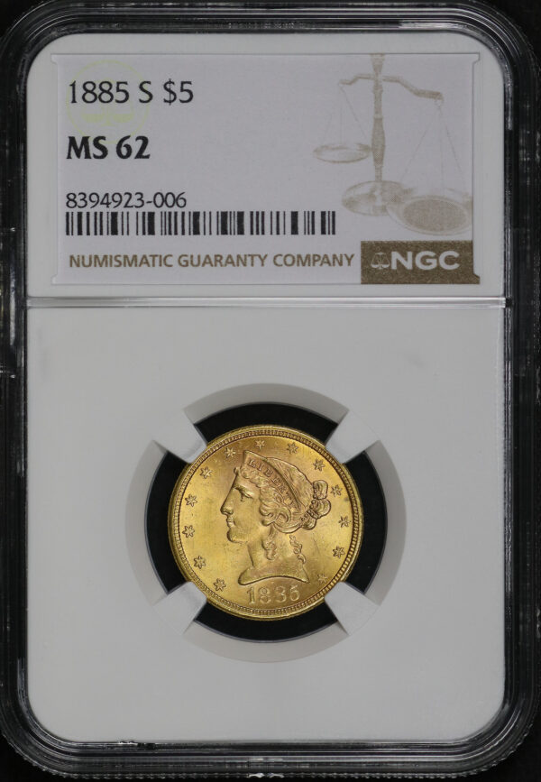 Obverse of this 1885-S Liberty Head $5 NGC MS-62