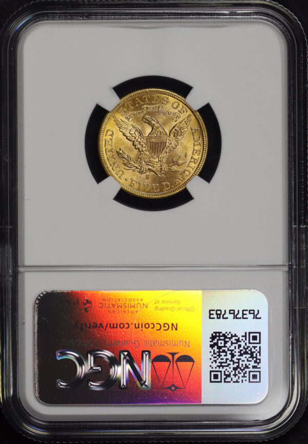 Reverse of this 1885-S Liberty Head $5 NGC MS-62