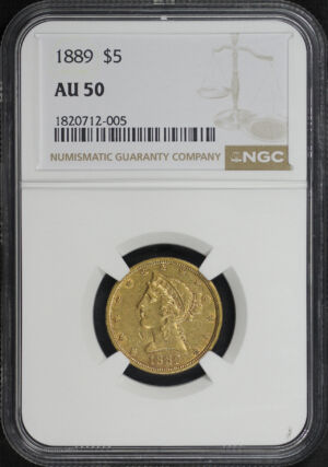 Obverse of this 1889 Liberty Head $5 NGC AU-50