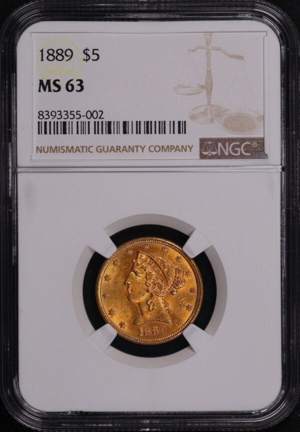 Obverse of this 1889 Liberty Head $5 NGC MS-63