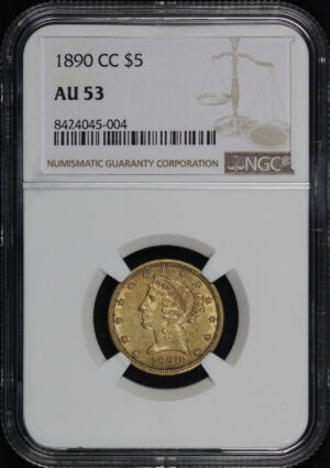 Obverse of this 1890-CC Liberty Head $5 NGC AU-53