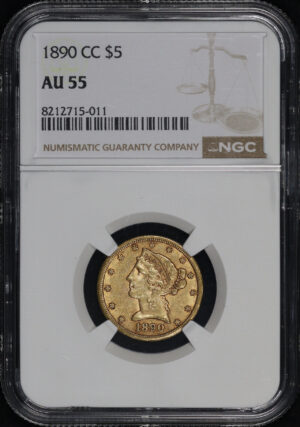 Obverse of this 1890-CC Liberty Head $5 NGC AU-55