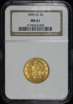 Obverse of this 1890-CC Liberty Head $5 NGC MS-61